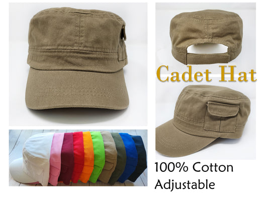 Cadet Hats, 100% Cotton Military Cap, Cadet Adjustable Hats, Men and Women Cotton Cadet Cap, Plain Hats, Flat Top Cap, Military Style Cap - Brighton Avenue by Kim